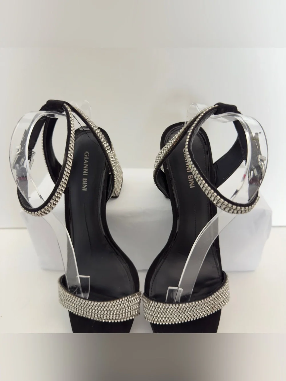 Gianni Bini “Dericka” Rhinestone Ankle Strap Block Heel Sandals Black Size 10M